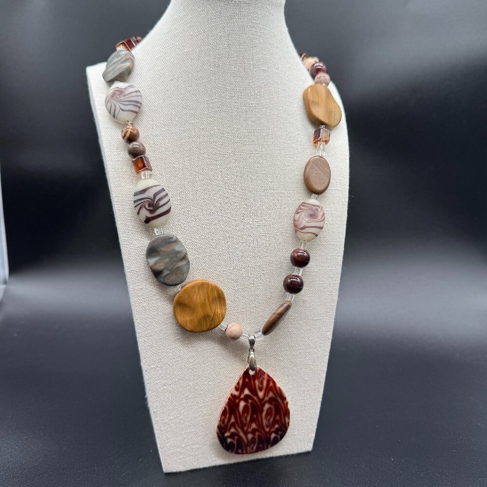 Statement Necklace Chunky Eclectic Glass Beads and Sea Shell Pendant